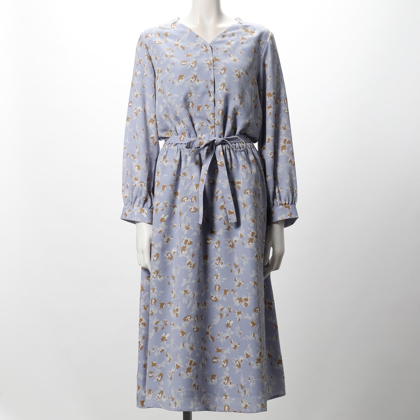 ウエストリボン小花柄ワンピース