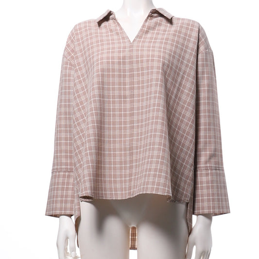 チェック柄スキッパーネックブラウス