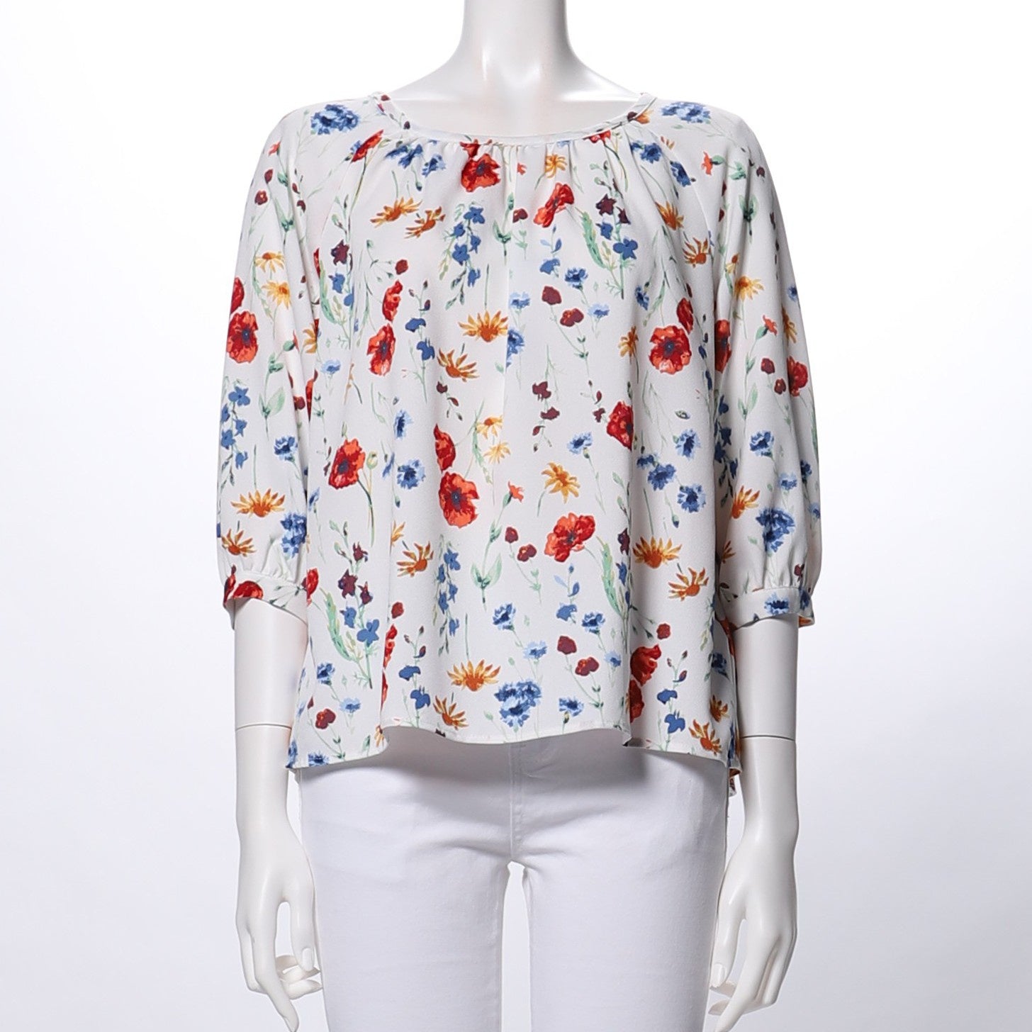 花柄ギャザードネックブラウス