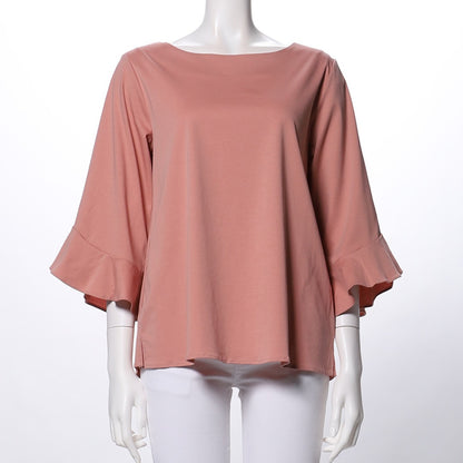 ラッフルスリーブボートネックカットソー