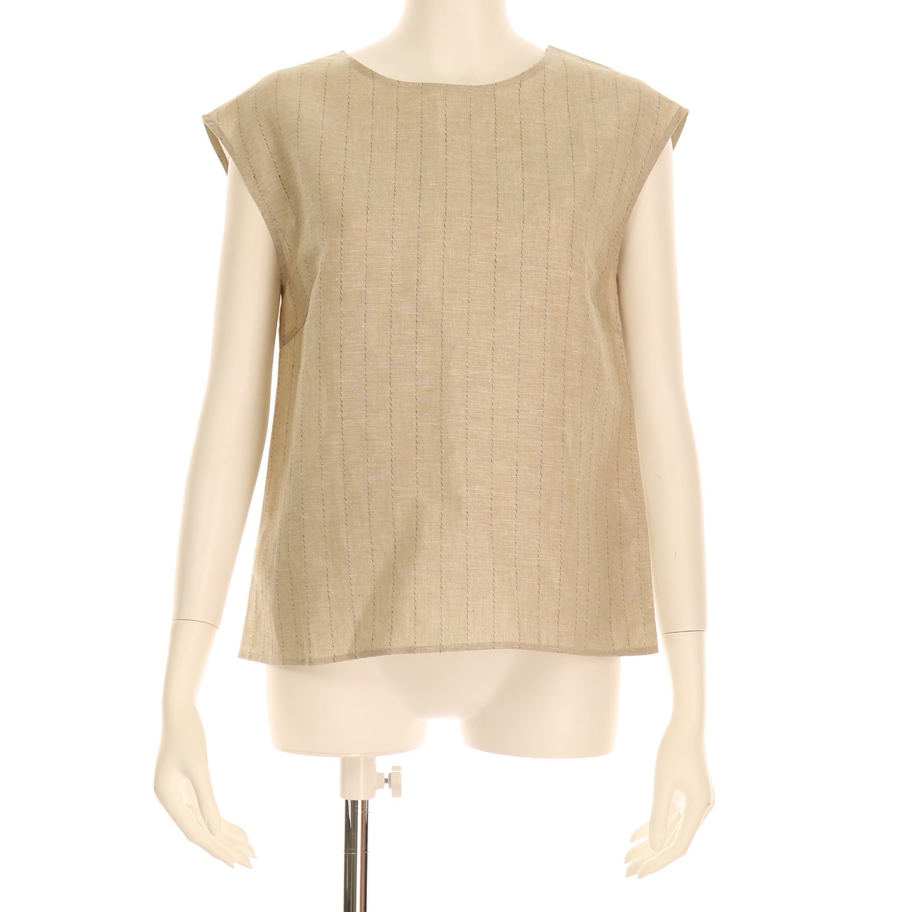 リネン調クルーネックノースリーブブラウス