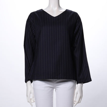 ストライプ柄長袖ブラウス