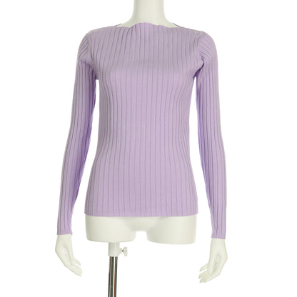 スラッシュドネックリブニットプルオーバー