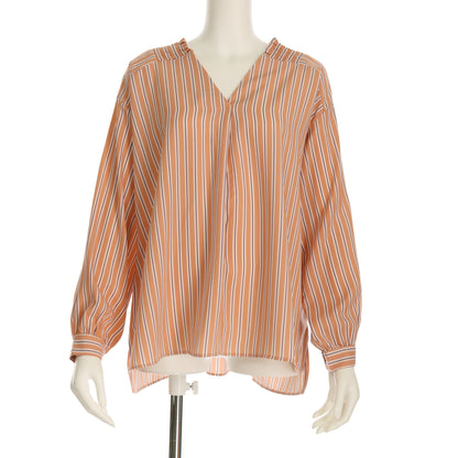 ストライプ柄シャーリングブラウス