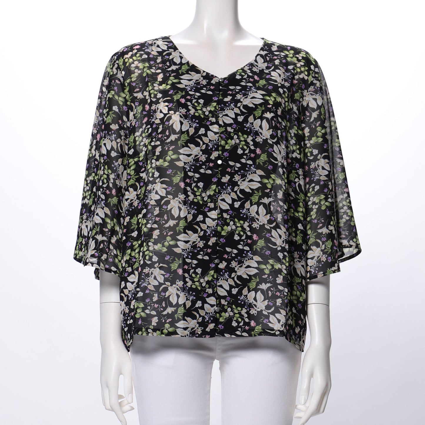 Vネック総柄ブラウス