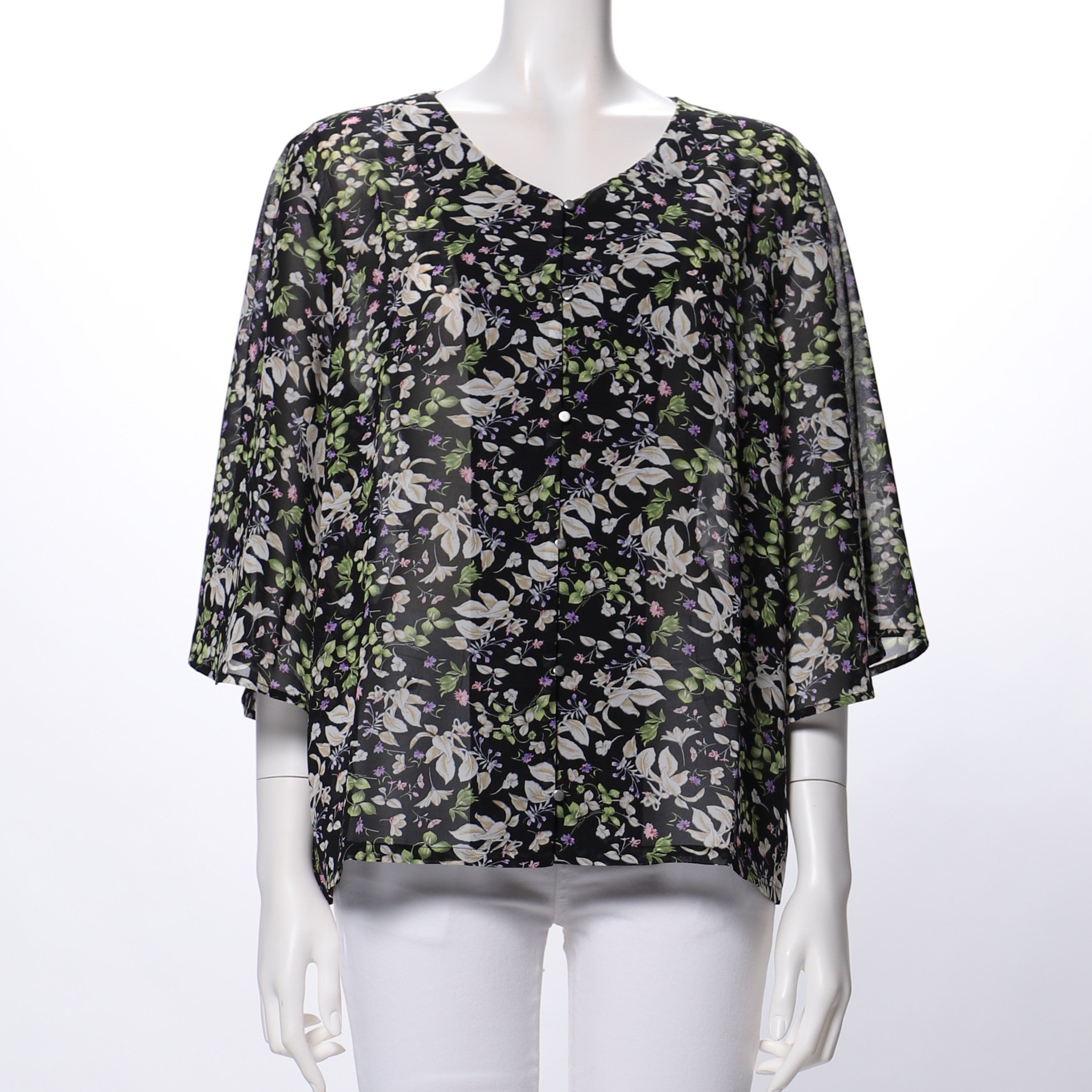 Vネック総柄ブラウス