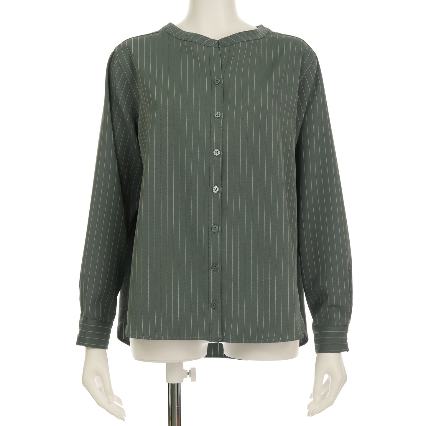 ストライプ柄バンドカラーシャツ