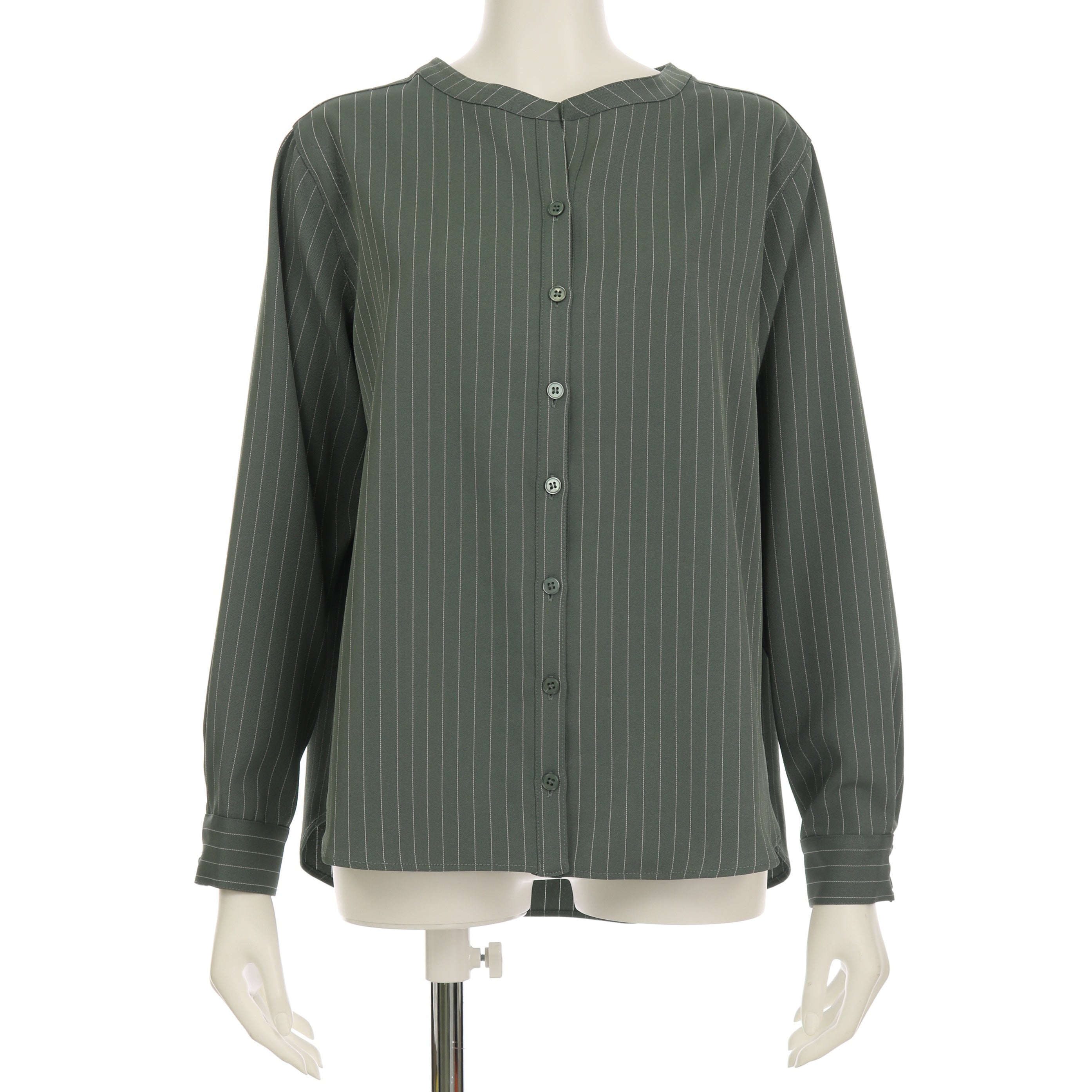 ストライプ柄バンドカラーシャツ