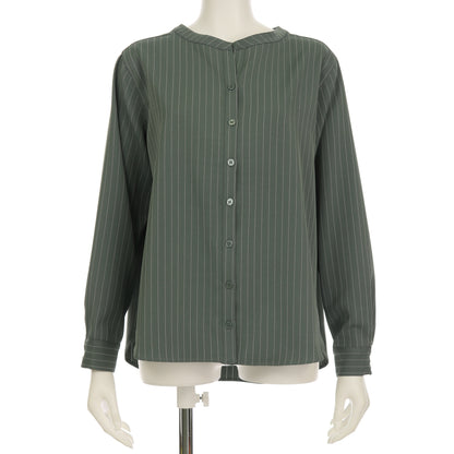 ストライプ柄バンドカラーシャツ