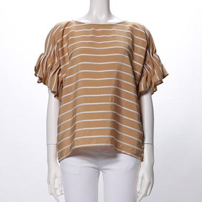 バックボタンボーダー柄ブラウス