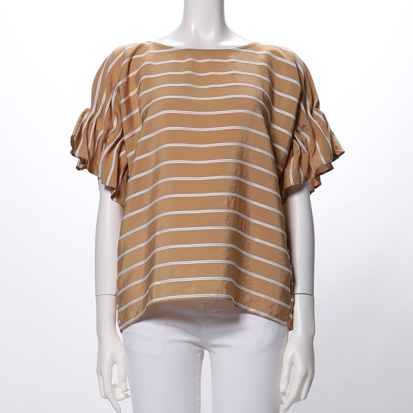 バックボタンボーダー柄ブラウス