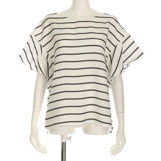 バックボタンデザインボーダー柄ブラウス