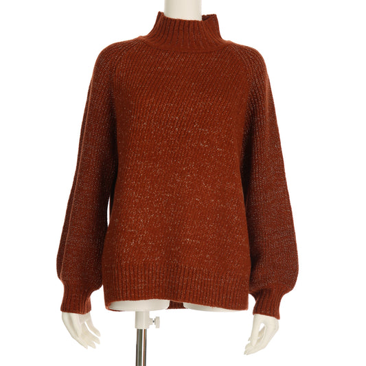 ラメ織バルーンスリーブハイネックニット