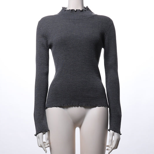 Vネックメローフリルニット