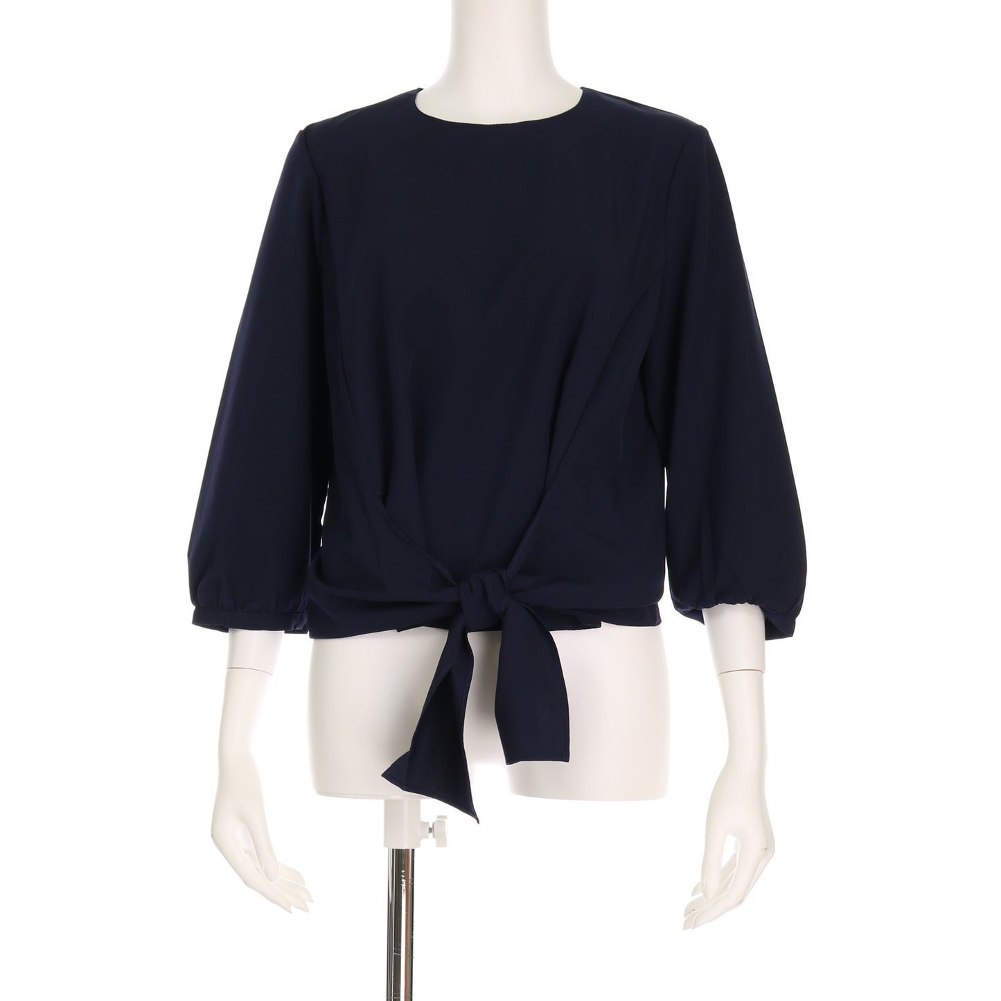 ウエストリボンラウンドネックブラウス