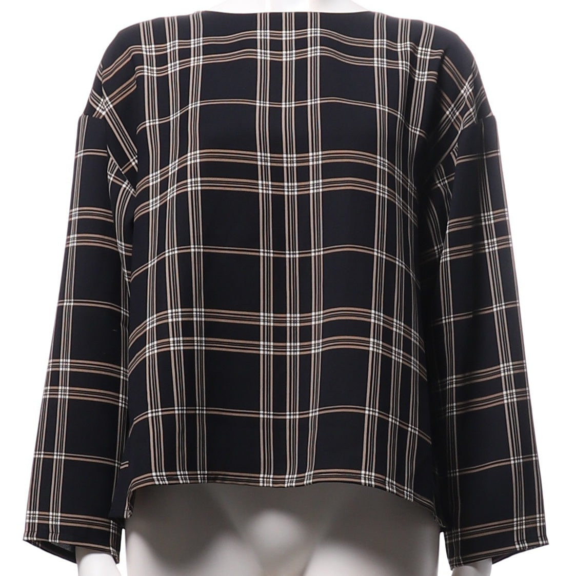 バックボタンチェック柄ブラウス