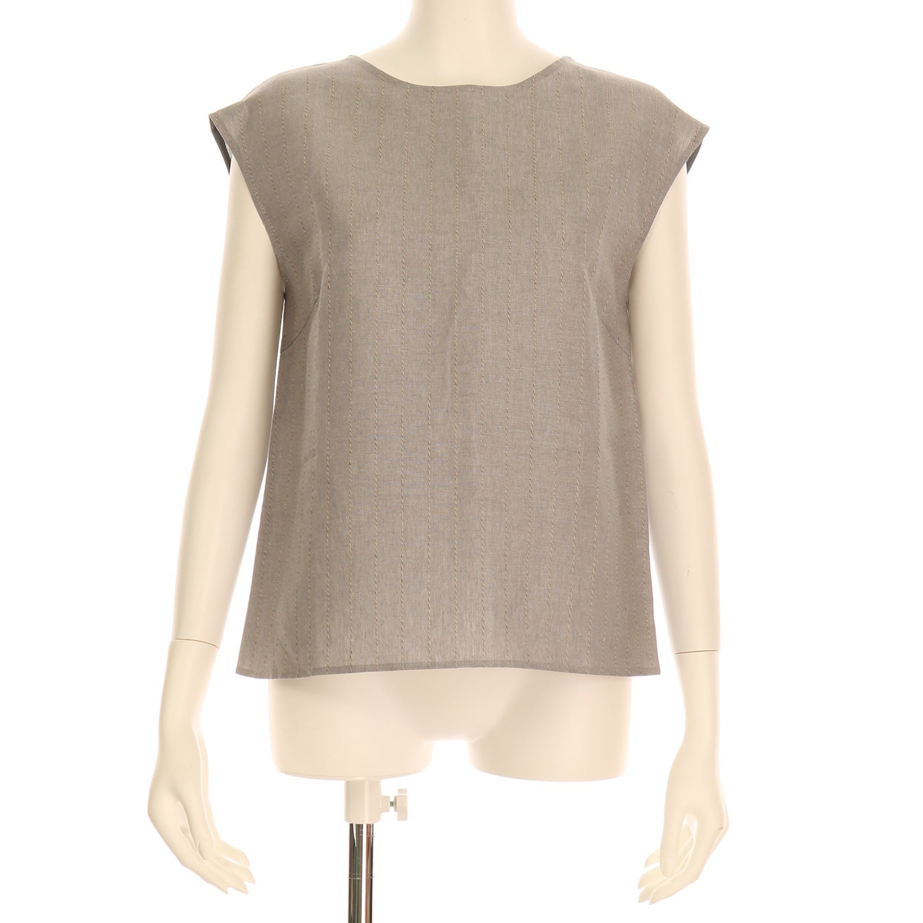 リネン調クルーネックノースリーブブラウス