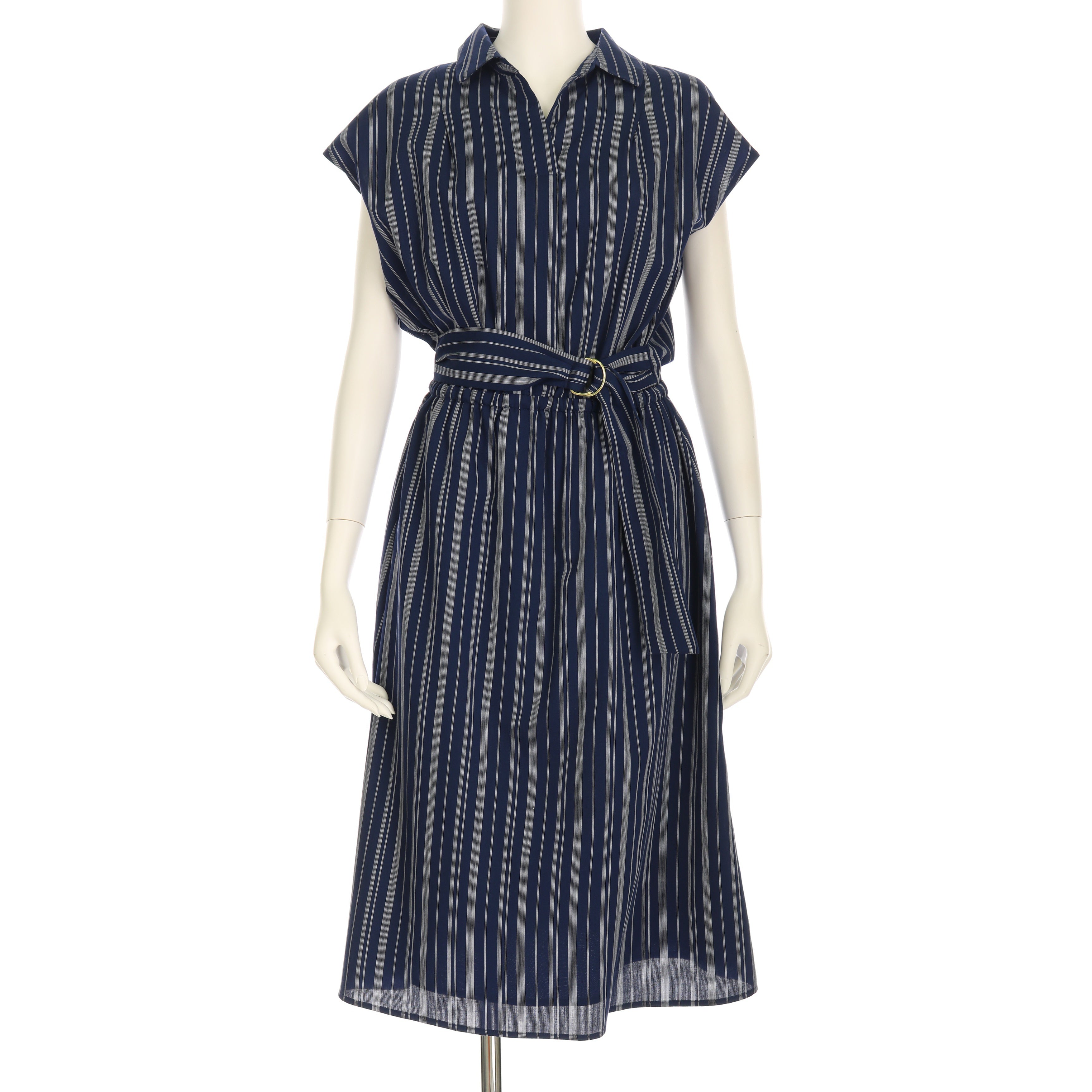 Dカンベルトストライプ柄ワンピース