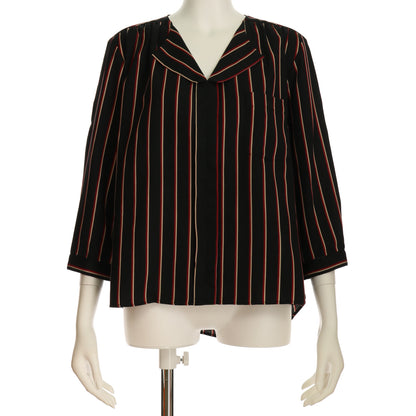 襟元デザインストライプブラウス