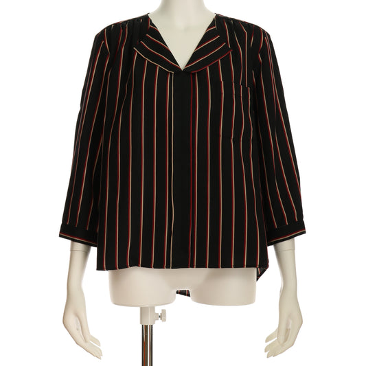 襟元デザインストライプブラウス