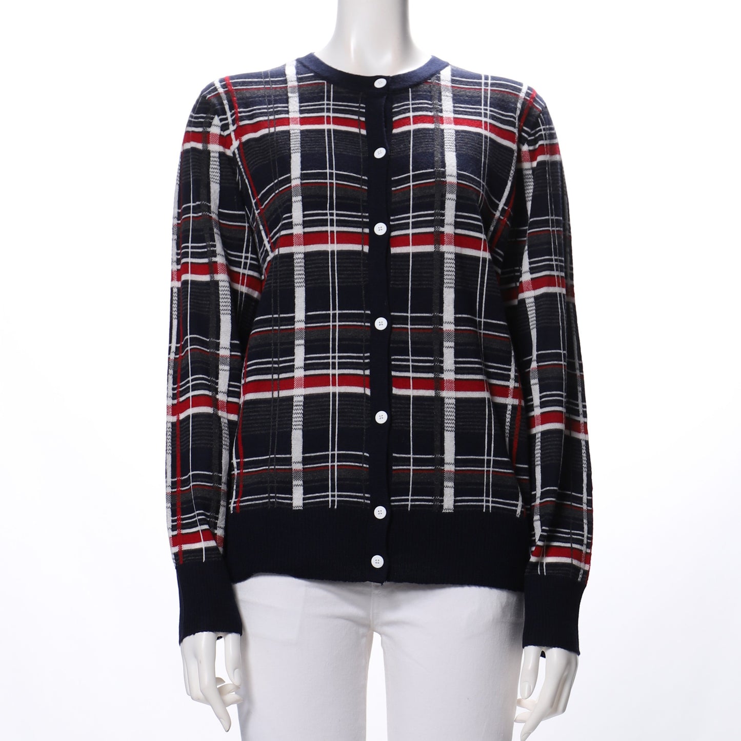 チェック柄前あきカーディガン