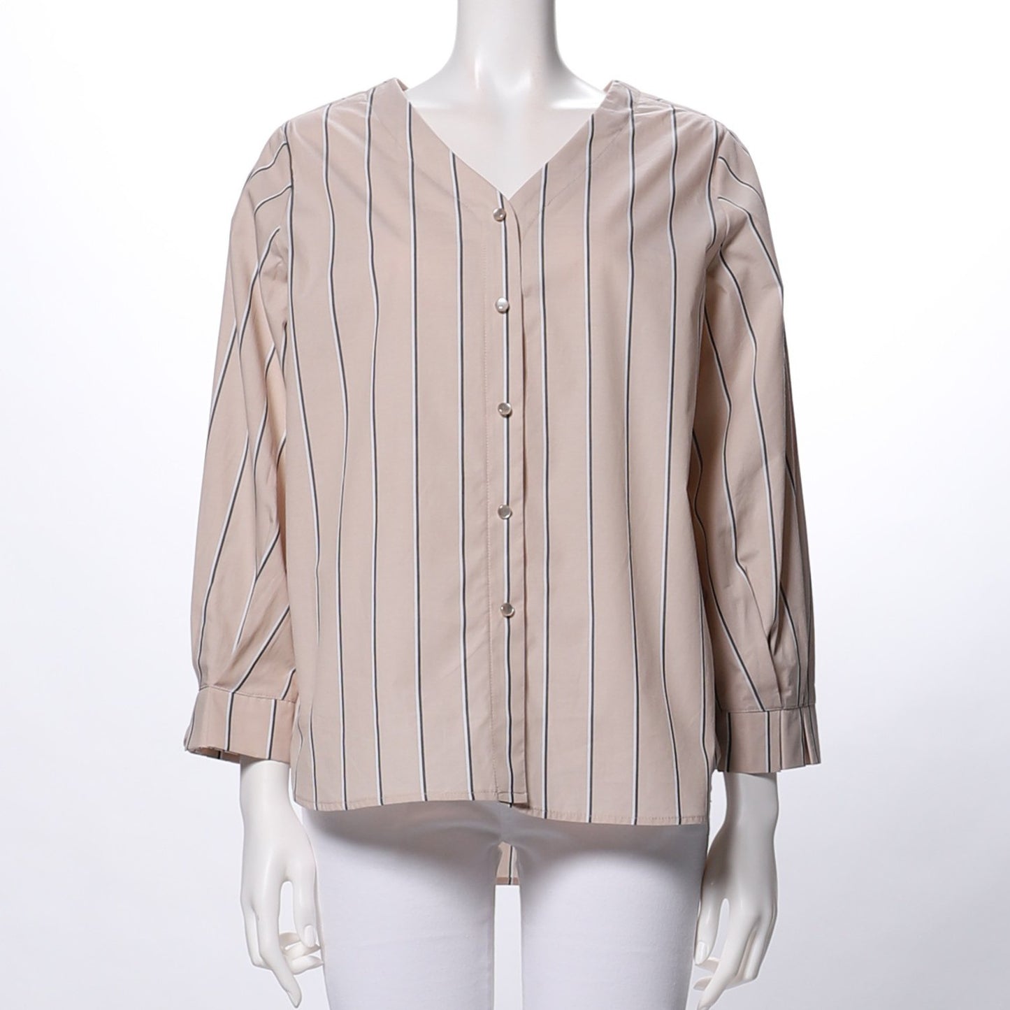 ストライプ柄Vネックブラウス