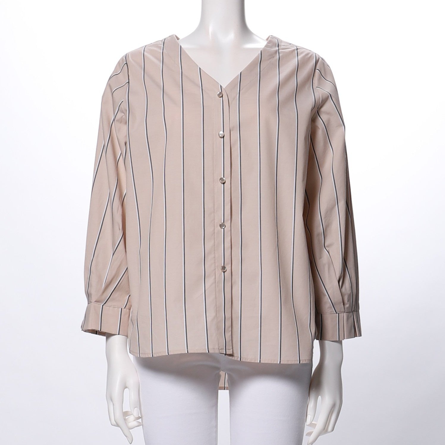 ストライプ柄Vネックブラウス