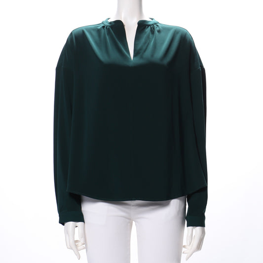 とろみ素材オープンフロントネックブラウス