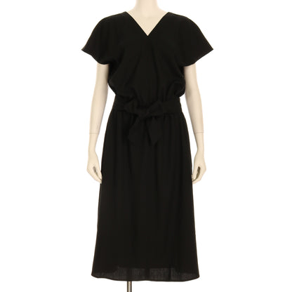 麻調ウエストリボン付きリボンベルトワンピース