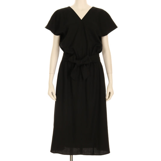 麻調ウエストリボン付きリボンベルトワンピース