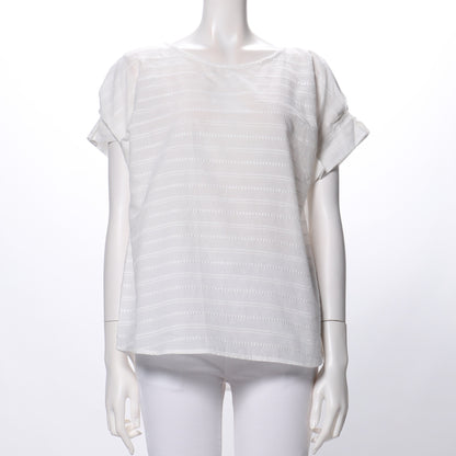 綿ストライプ透かし刺繍ブラウス