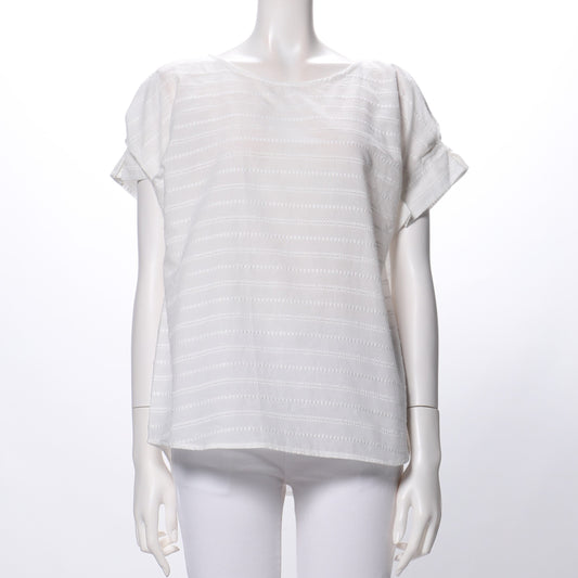 綿ストライプ透かし刺繍ブラウス