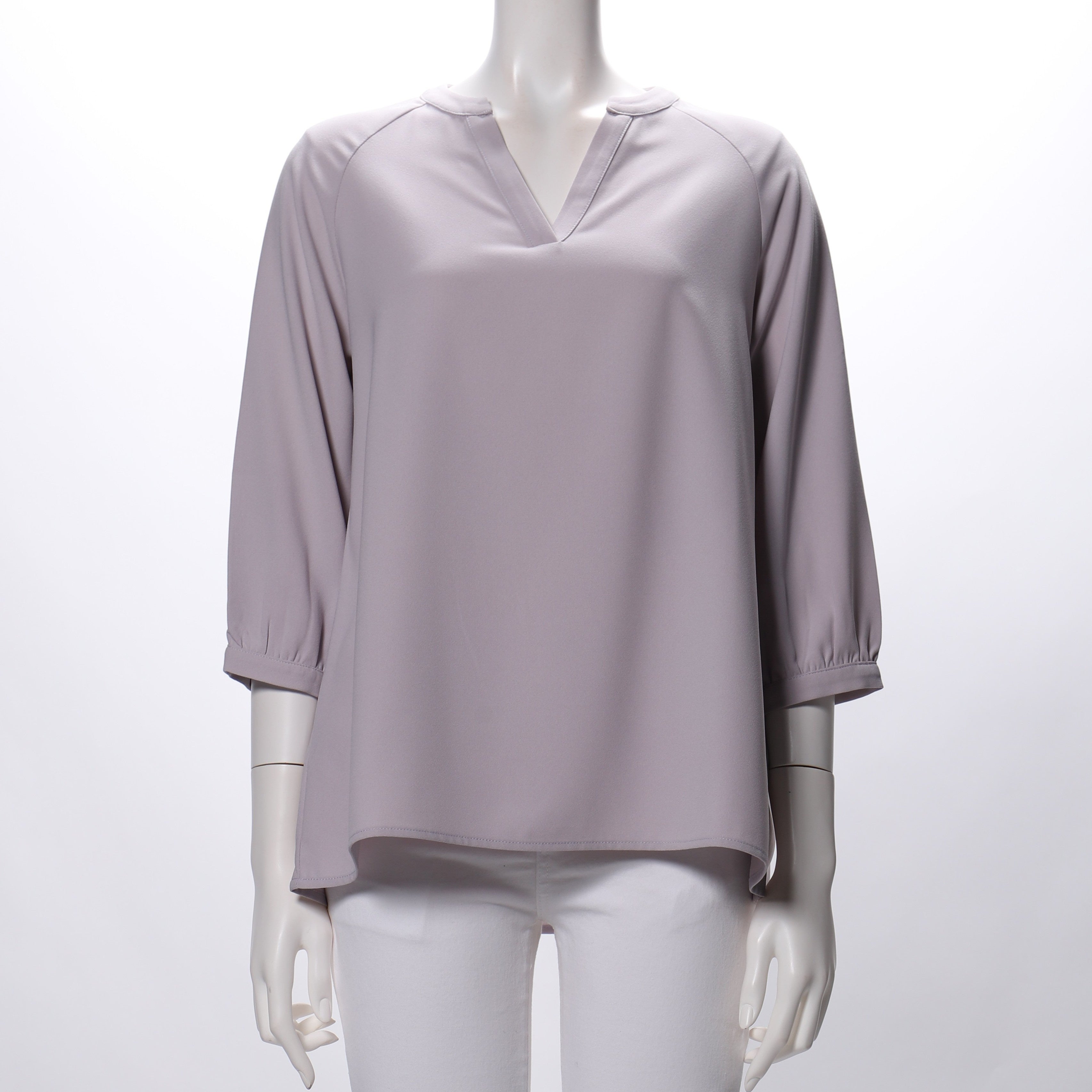 ラグランスリーブオープンフロントネックブラウス