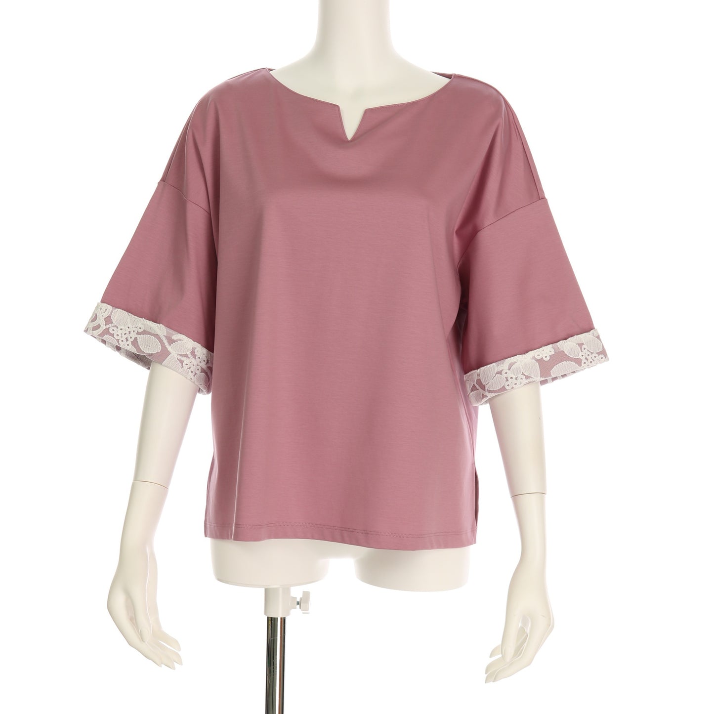 カフタン袖レースオープンフロントネックカットソー