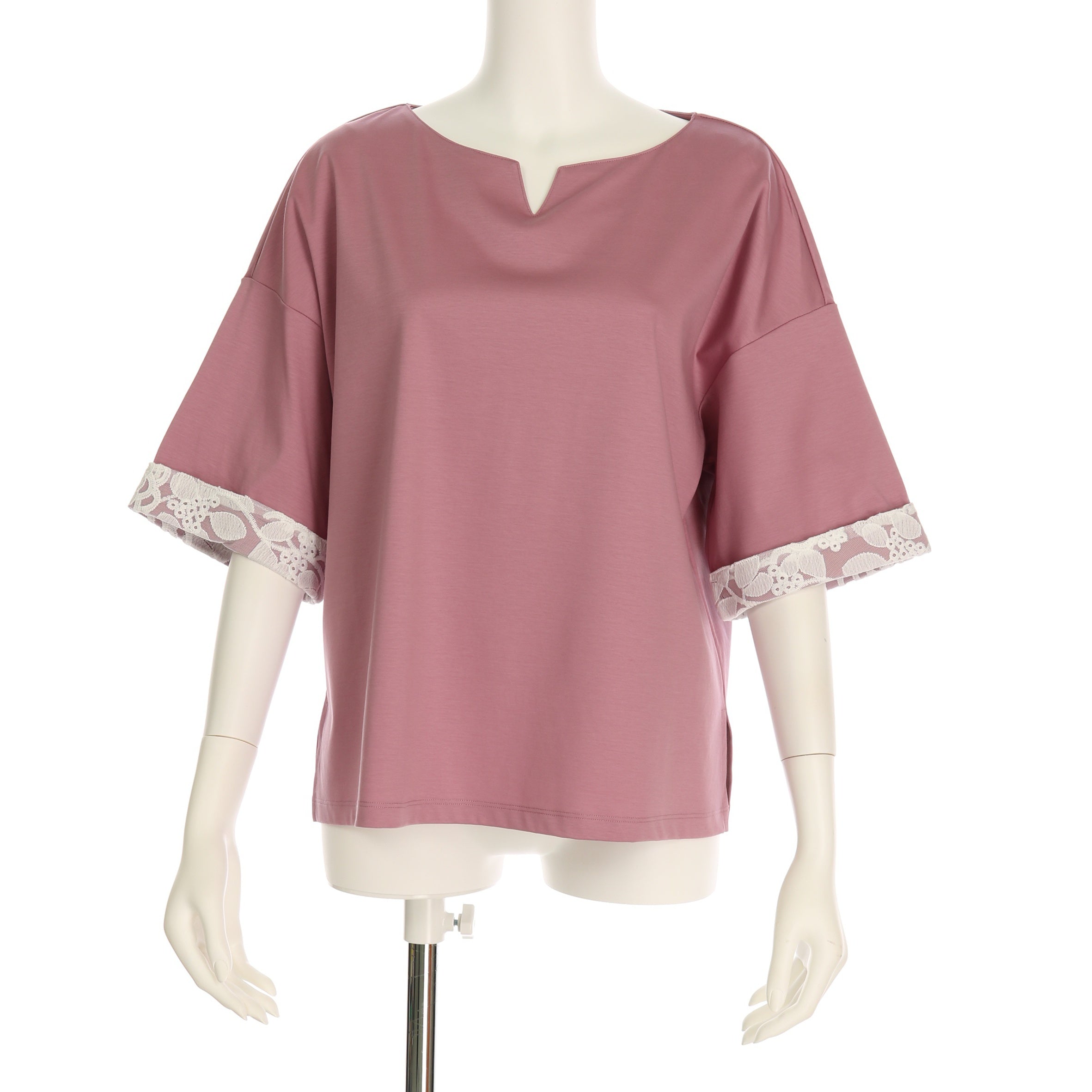 カフタン袖レースオープンフロントネックカットソー