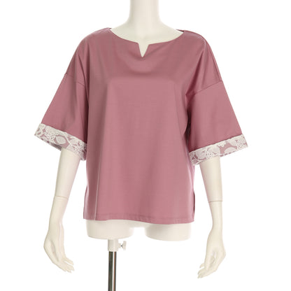 カフタン袖レースオープンフロントネックカットソー