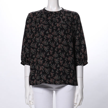 花柄ギャザードネックブラウス