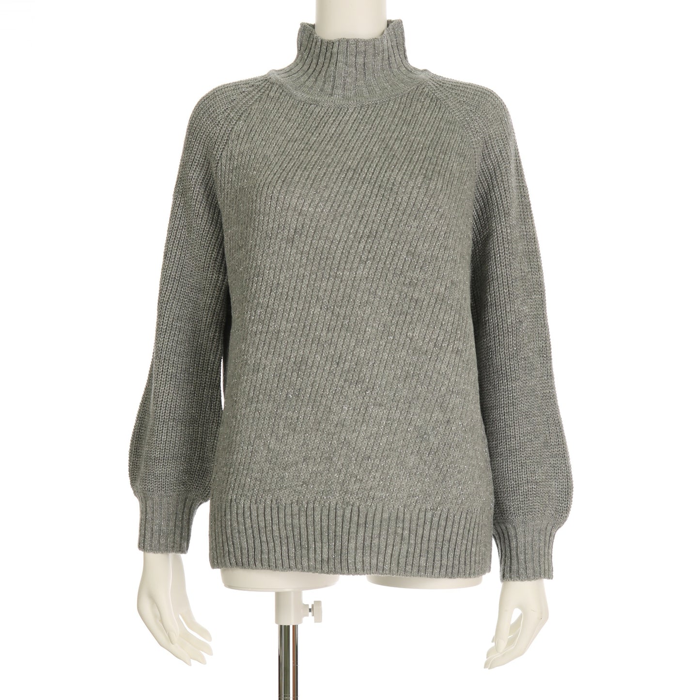 ラメ織バルーンスリーブハイネックニット