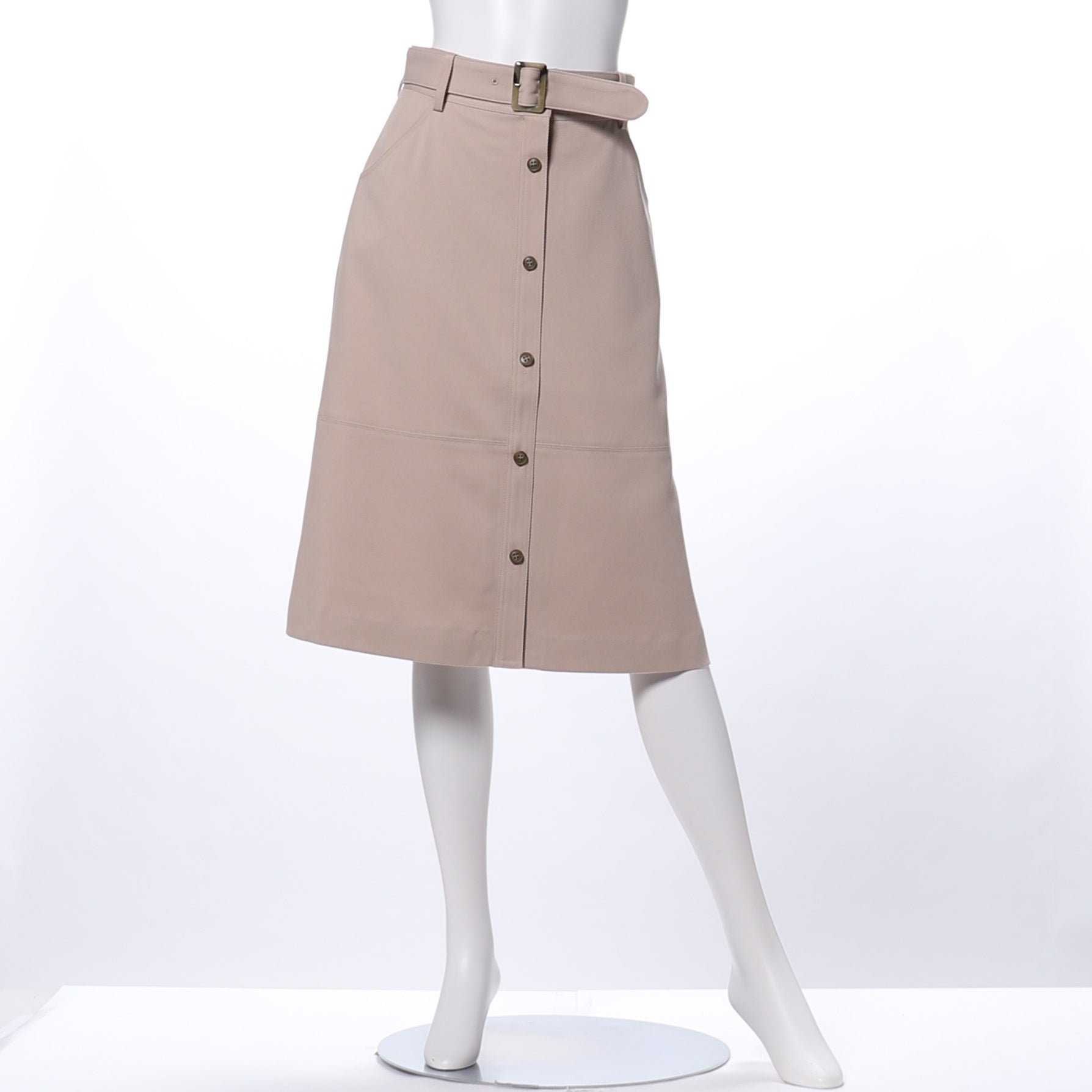 ウエストベルト付きボタンデザイン台形スカート