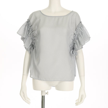 ギャザー袖リボン結びストライプ柄ブラウス