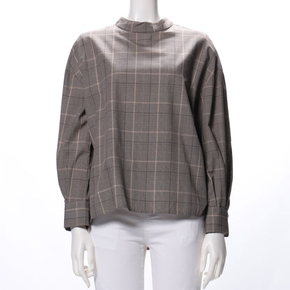 グレンチェック柄スタンドカラーブラウス