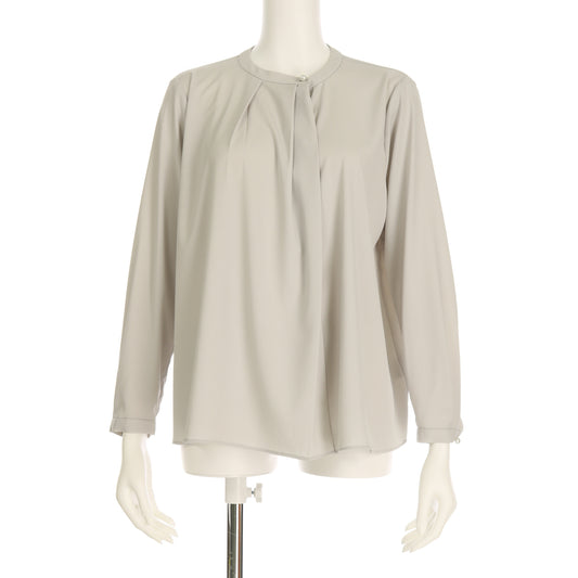 アシンメトリータックパールボタンブラウス