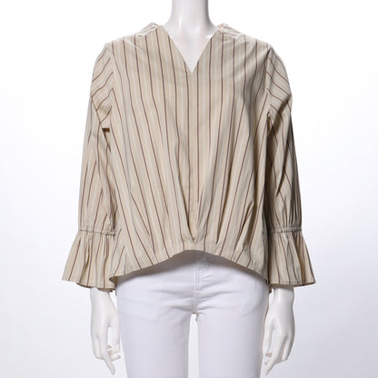 キャンディースリーブストライプ柄ブラウス