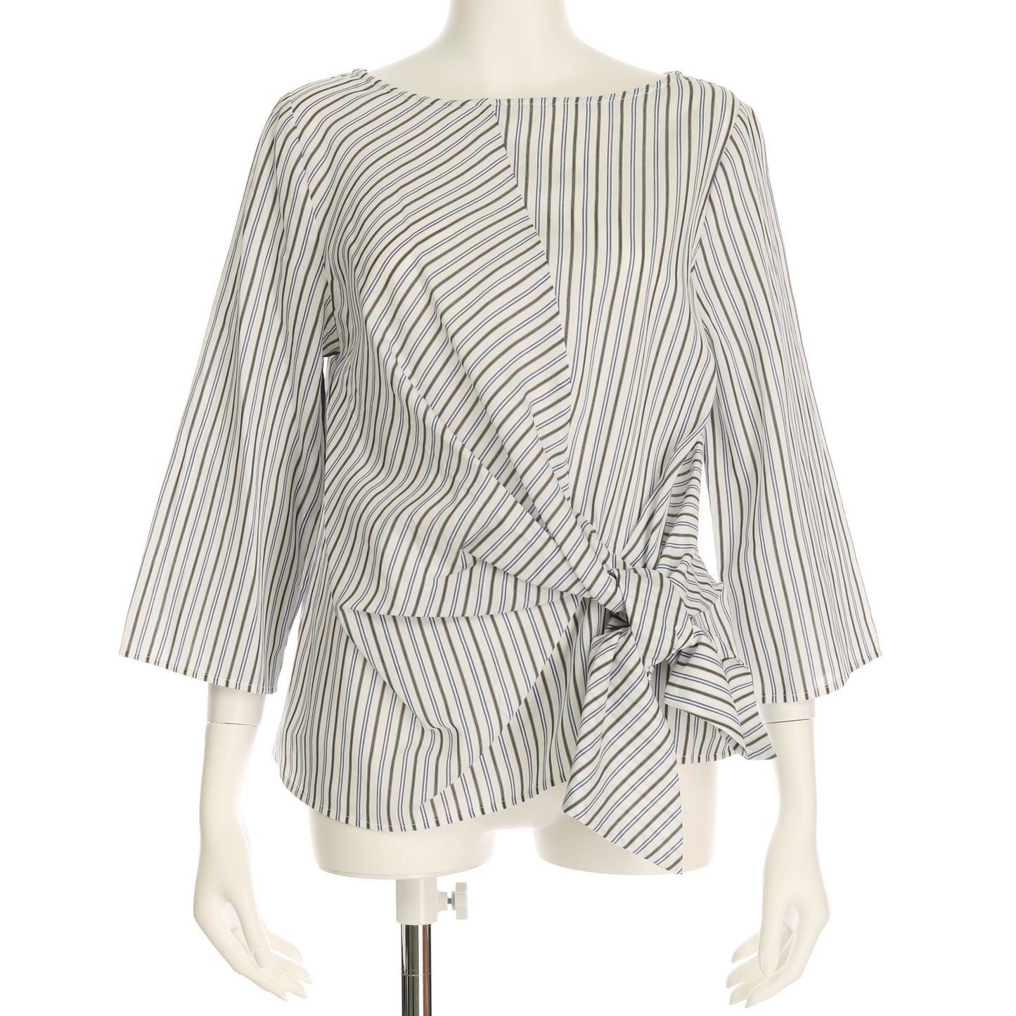 サイドリボンストライプ柄ブラウス