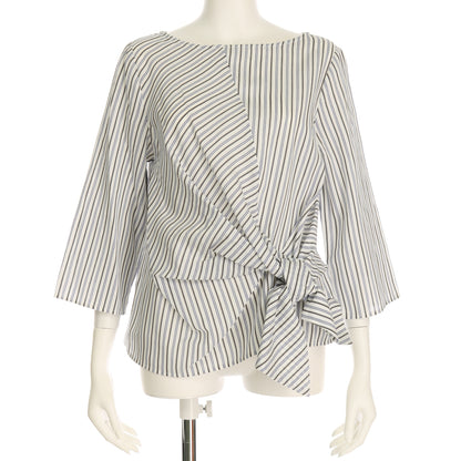 サイドリボンストライプ柄ブラウス