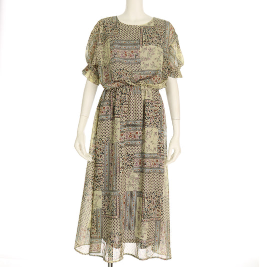 パッチワーク風プリントワンピース