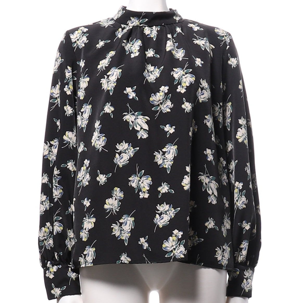 スタンドカラーフラワーブラウス