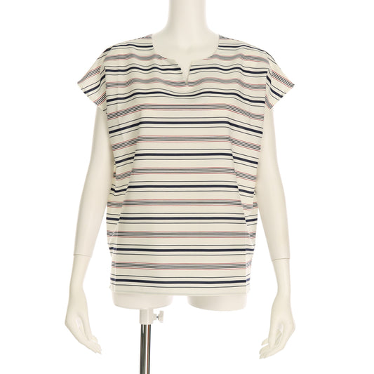 オープンフロントネックボーダー柄ブラウス