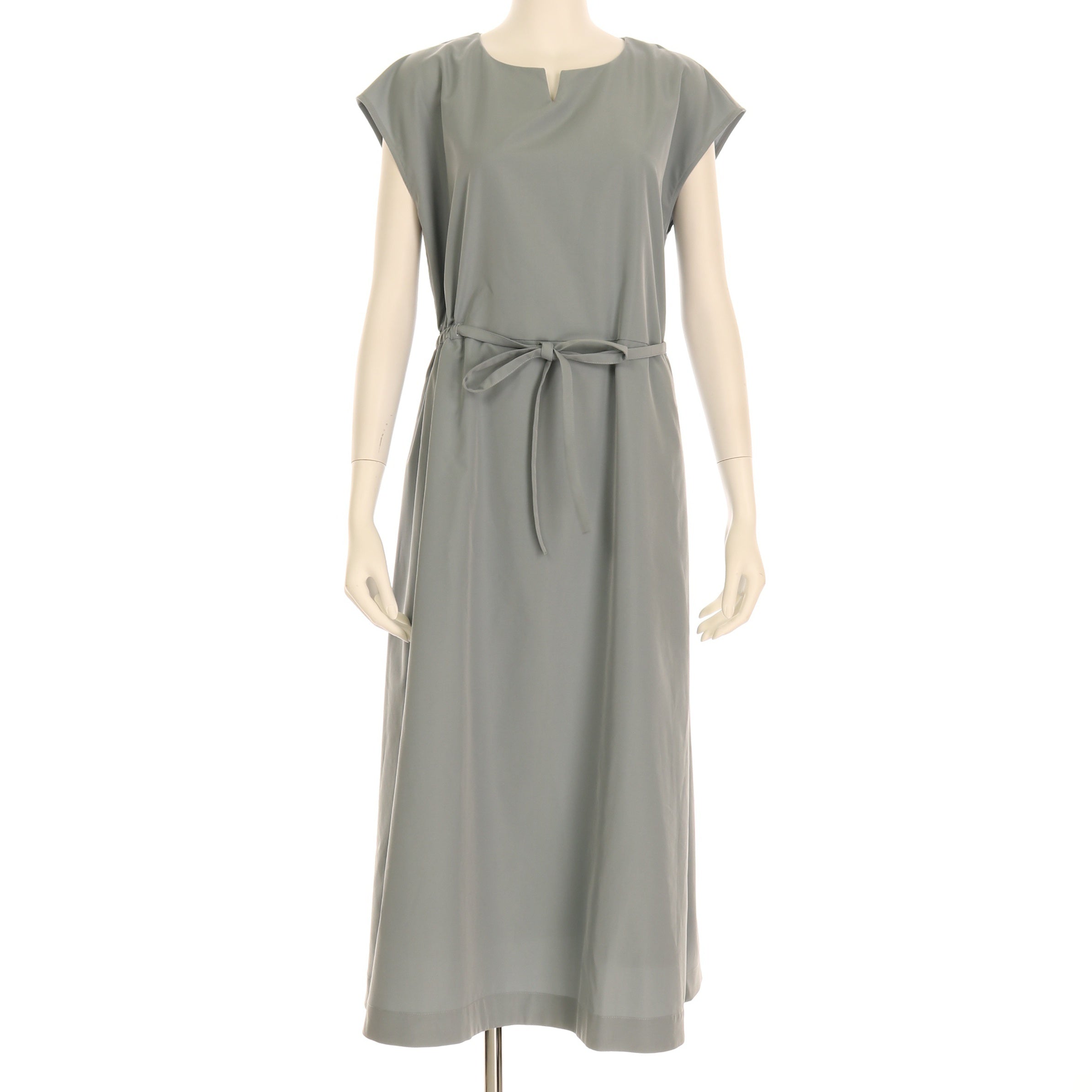 細ウエストリボンオープンフロントネックワンピース