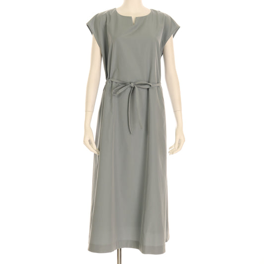 細ウエストリボンオープンフロントネックワンピース